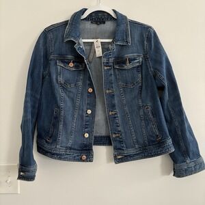 Talbots Vintage Denim Jean Trucker Jacket Womens Size Petite M Faded Wash NWT!
